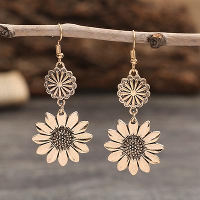 Sonnenblumen-Ohrringe für Damen, Vintage Einfacher Legierungs-Spleißblumen-Schmuck Geschenk