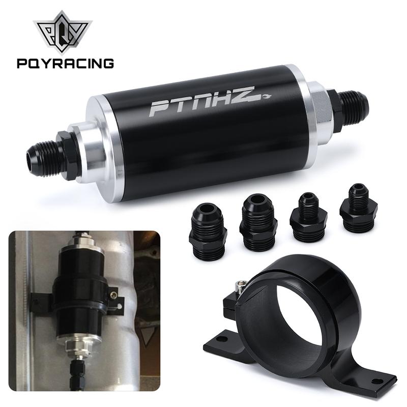 ID:58MM Universal Fuel Filter with Bracket with 2pcs AN6/AN8/AN10 Adaptor Fittings with 100micron Steel Element PQY5573+LS2511