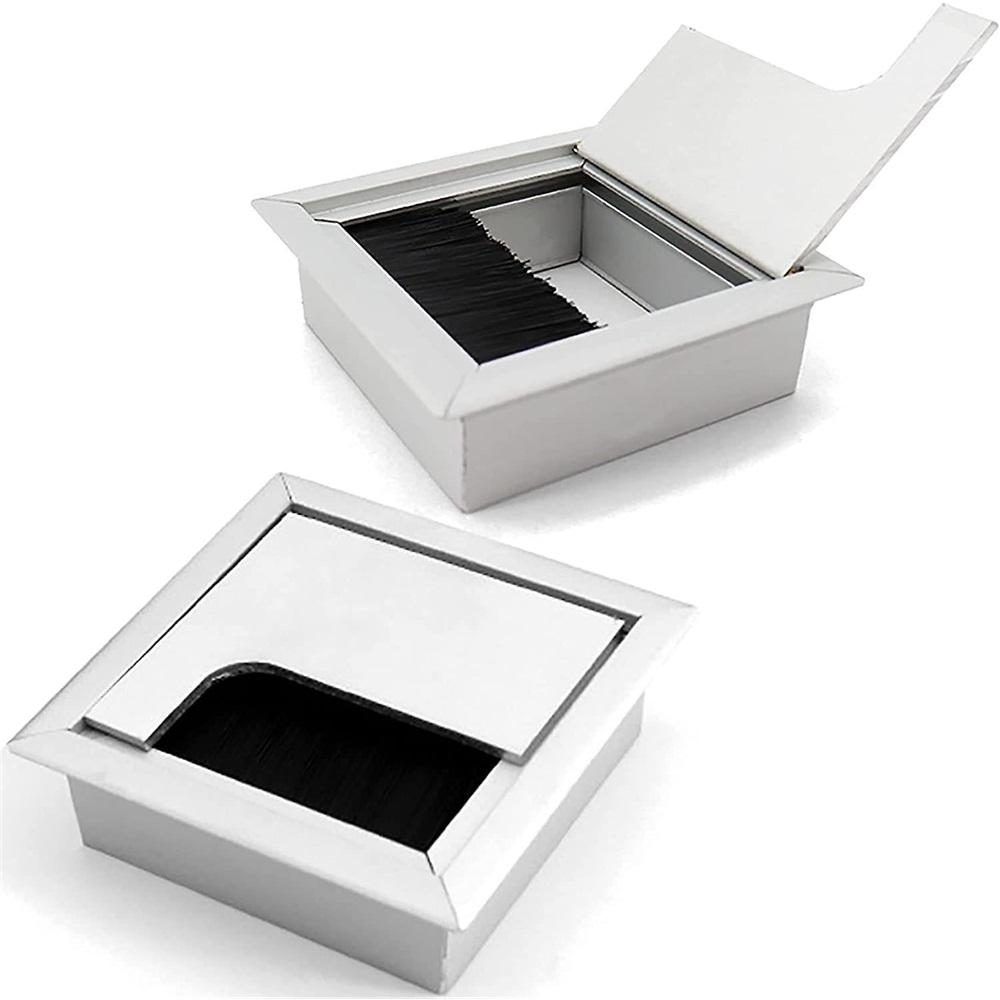 Bandejas de Gerenciamento de Cabos Mesa de Gerenciamento de Cabos Mesa com Vedação de Escova - Pacote com 2 80 x 80mm Caixas de Liga de Alumínio para Mesas/Mesas de Trabalho
