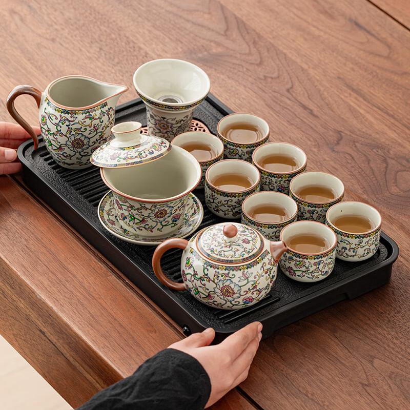 Ru Kiln Kung Fu Tea Set with Floral Xishi Teapot