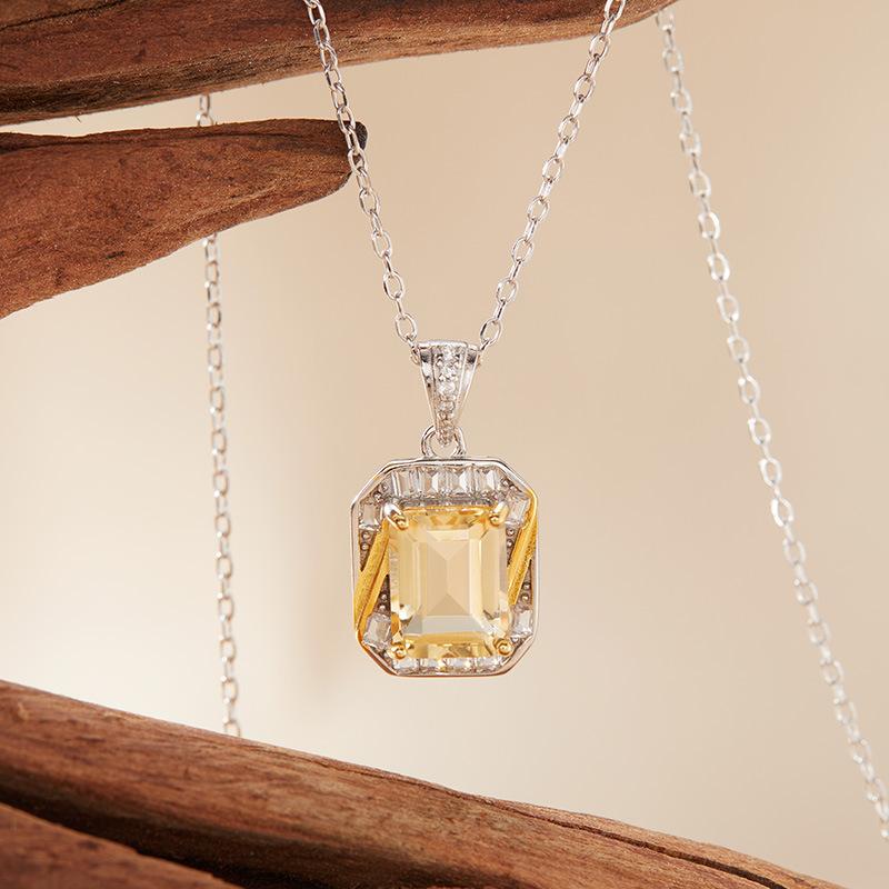 S925 Sterling Silver Inlaid With Natural Colored Treasure Topaz Amethyst Pendant Necklace Xiaohongshu Model