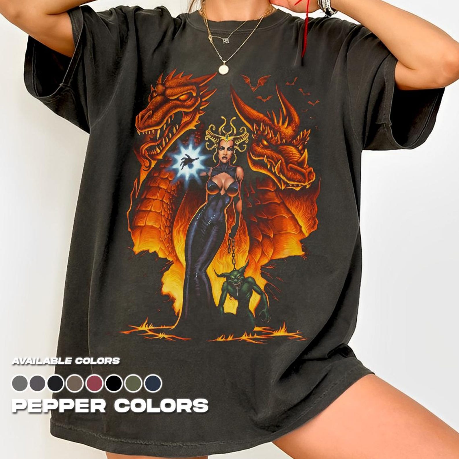 Dark Fantasy Dragon Priestess Sorceress Shirt, Retro 90s Graphic Tee S