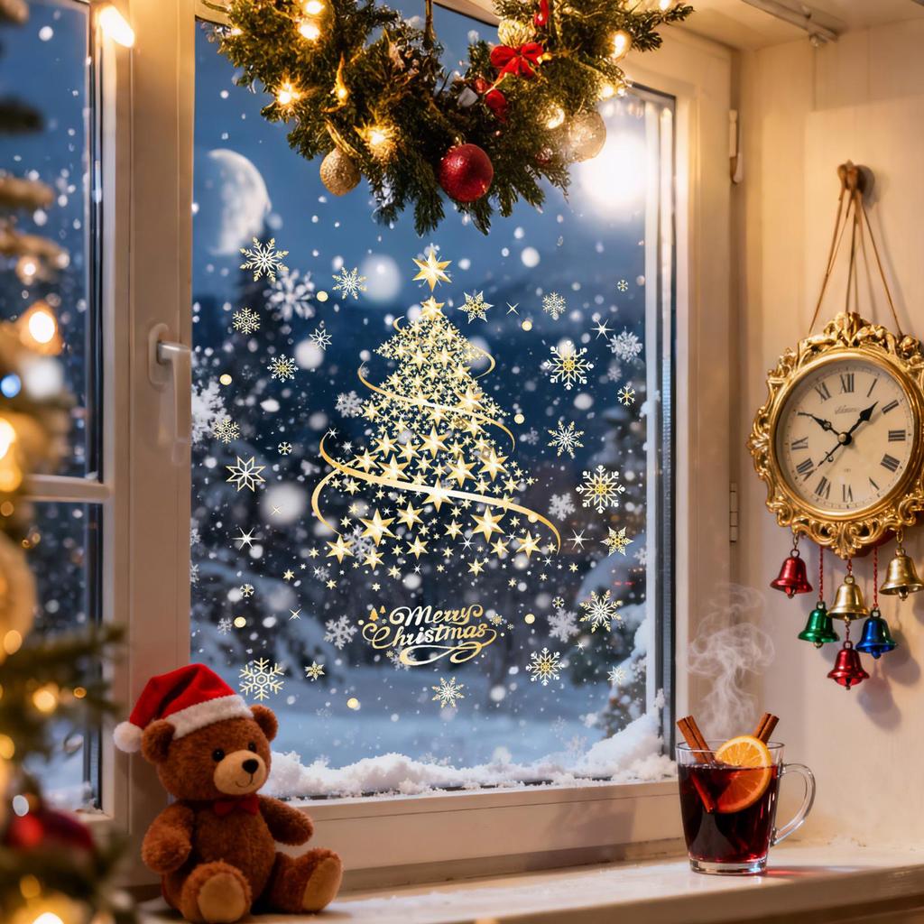 Christmas Window Clings 2 Sheets Party Decals 13.7 X 19.6 Inch Static Christmas Tree Holiday Window Clings For Home Party Glass