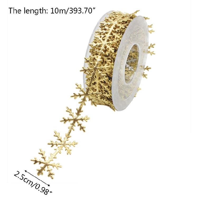 Christmas Glitter Snowflake Shape Lace Ribbons Golden Silver for Wedding Decor