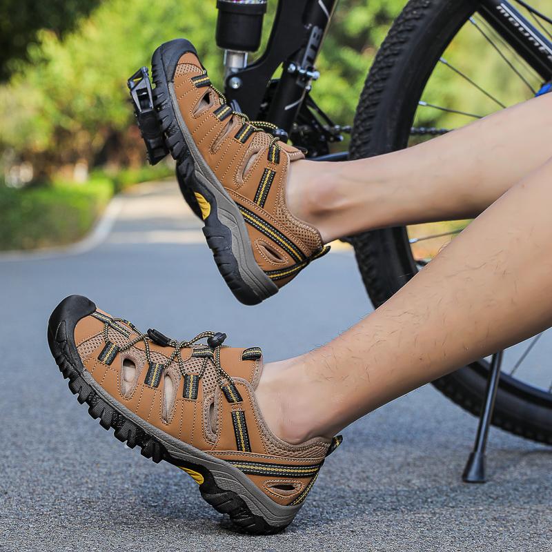 40-47  Summer Men's Leather Beach Sandals Mens Closed Toe Sandals for Men