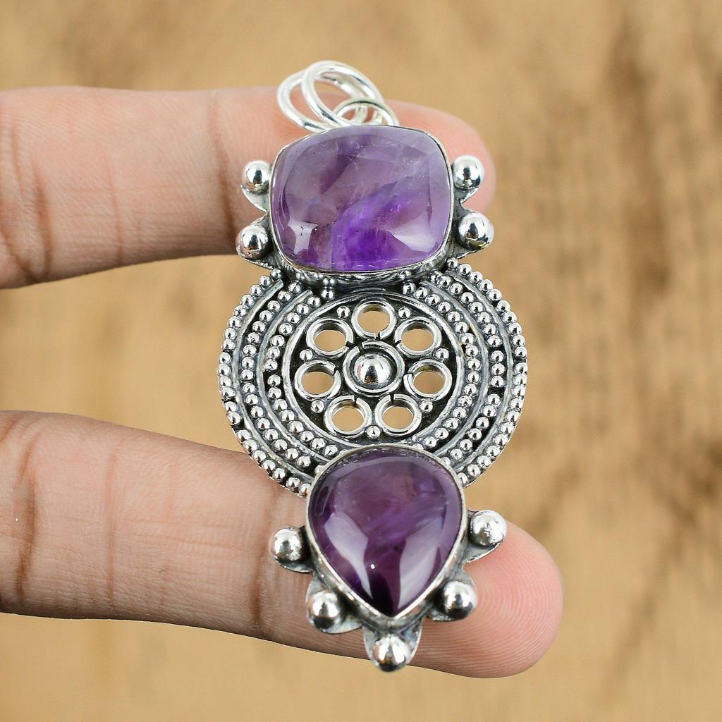 Natural Star Amethyst Gemstone Jewelry 925 Sterling Silver Pendant For Girls