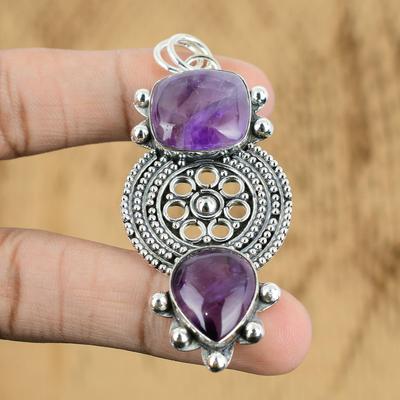 Natural Star Amethyst Gemstone Jewelry 925 Sterling Silver Pendant For Girls