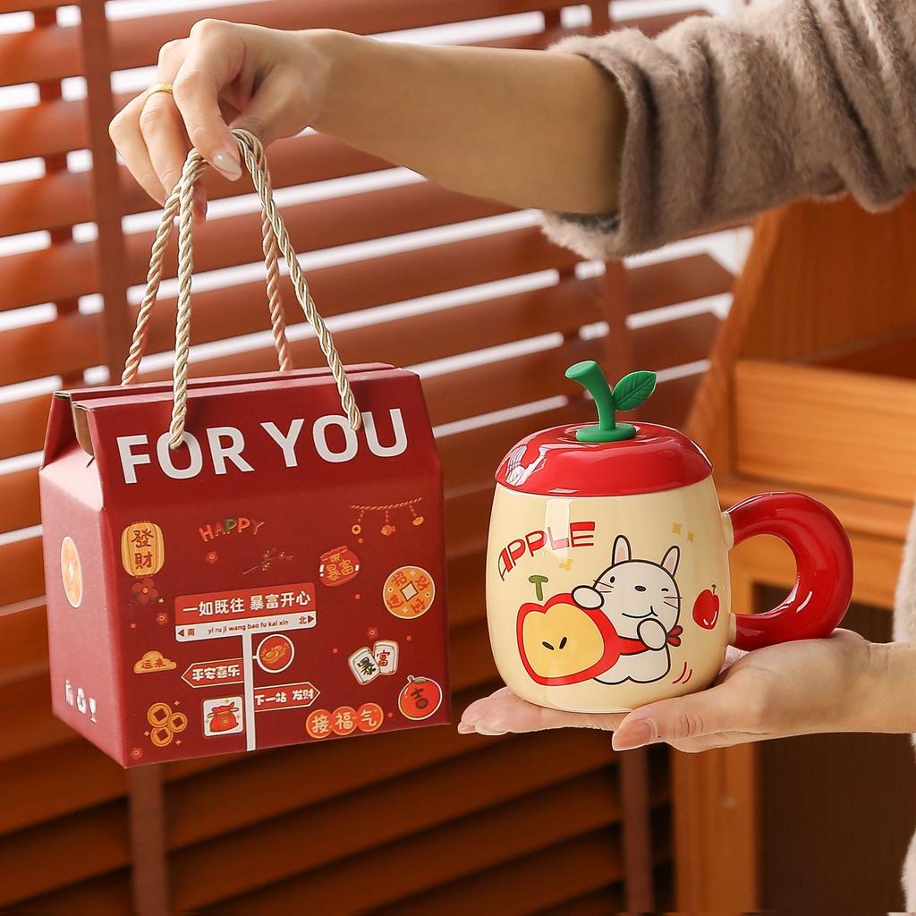 Muse water cup girl birthday gift souvenir ceramic cup cute apple mug with lid gift box