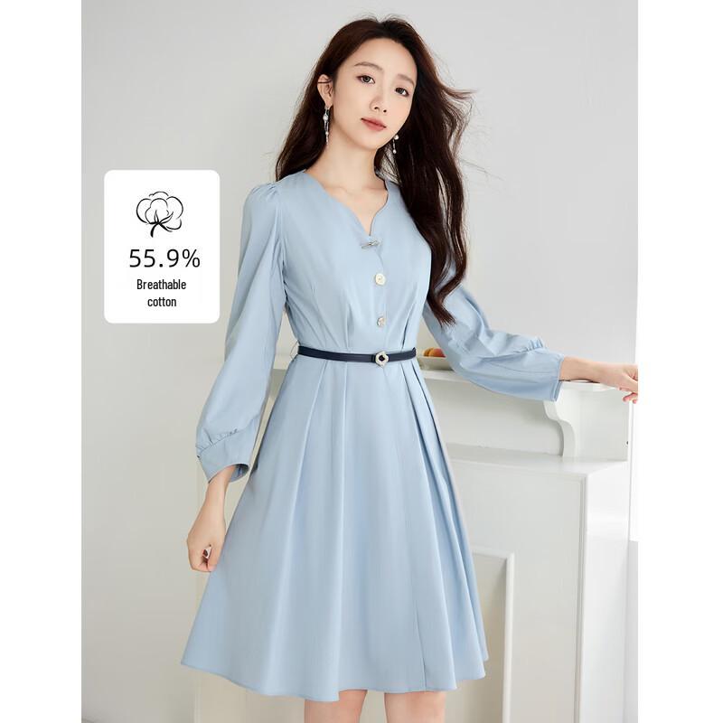 Xiangying French Style V-Neck Puff Sleeve Dress M