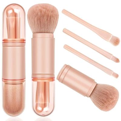 4in1 Travel Makeup Brushes Set Retractable Kabuki Brush and 3 Small Brushes for Eye with Soft Small Portable for Makeup Touchup
