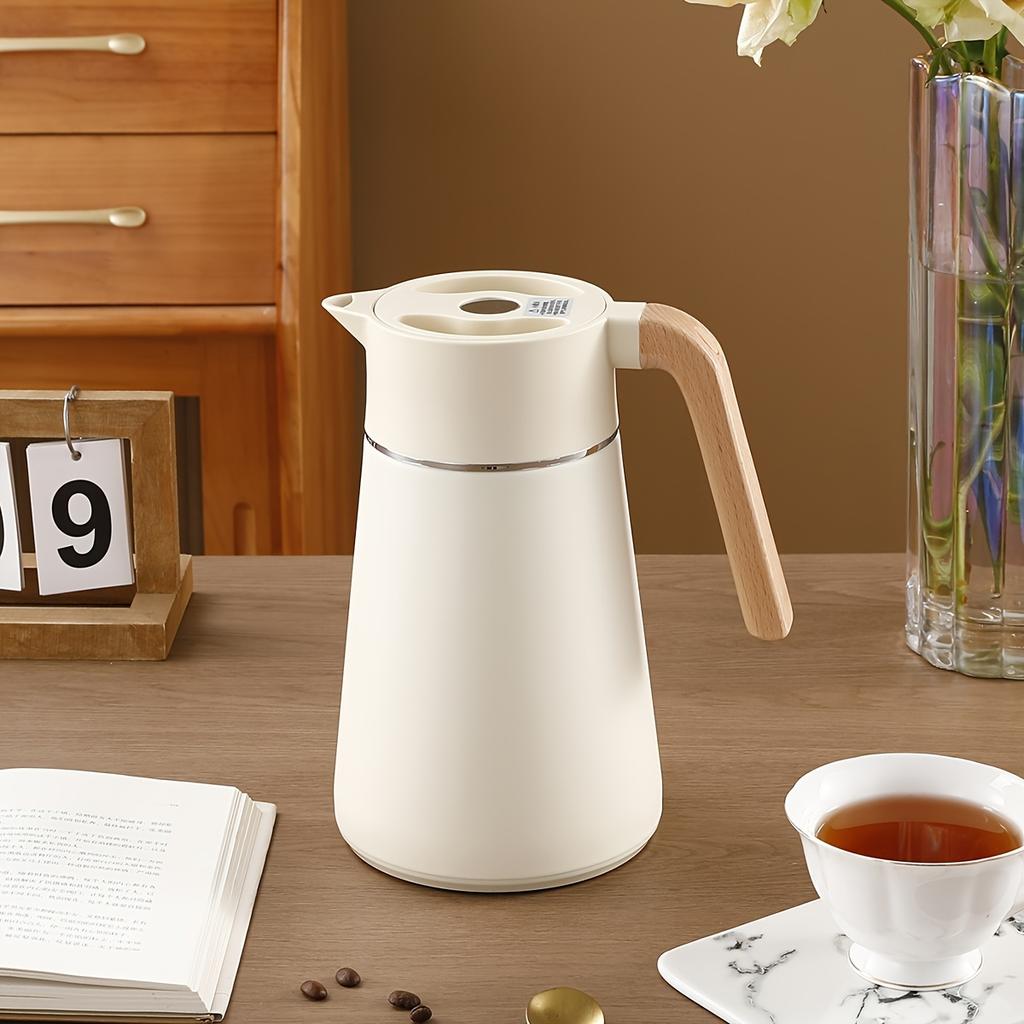1pc Stainless Steel Insulated French Press with Wooden Handle,1.5L Large Capacity Winter Hot Water , 304 Stainless Steel, Office Coffee Maker