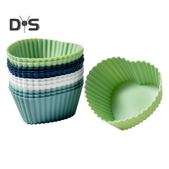 

12 шт., силиконовые чашки для кексов, многоразовые силиконовые чашки для выпечки кексов, универсальные вкладыши для кексов для тортов, шоколада, десертов Hearts