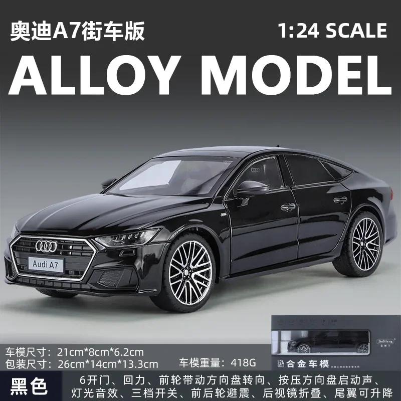 1:24 A7 Toy Car Model Diecast Alloy Vehicle Miniature Pull Back Sound & Light Doors Openable Collection Gift for Boy Kid