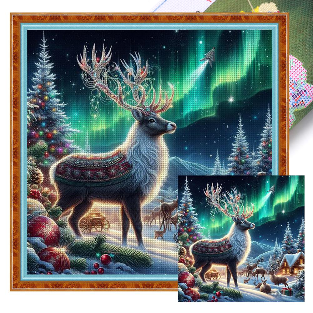 Full Embroidery cotton Thread 14CT Printed Aurora Elk Cross Stitch Kit Art