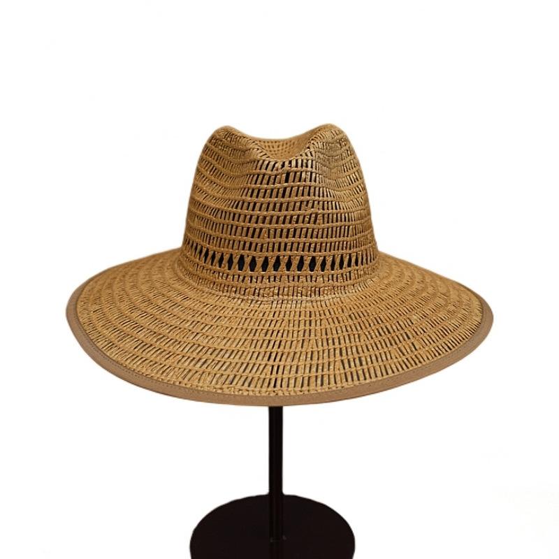 French Retro Ginger Black Hollow Woven Jazz Top Hat Women'S Summer Vacation Beach Wide Brim Straw Hat