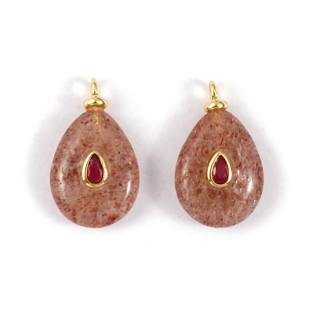 1PC Natural Stone Brass Charms 18K Gold Plated Cubic Zirconia & Gemstone Geometric Pendants for Women Diy Necklace Making