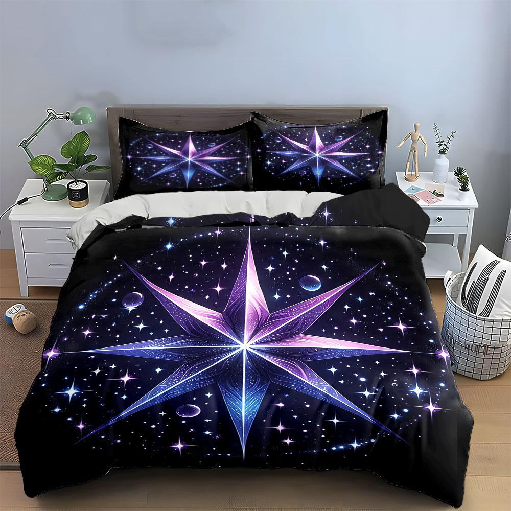 Starry Galaxy Themed Décor Set Soft Comfortable Duvet Cover Bedding Set Included 1*Duvet Cover & 2*Pillowcases, Gift