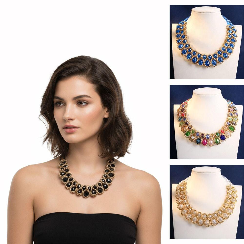 Vintage Choker Necklace Colorful Glasses Stone Necklace Fashion Crystal Necklace for Women