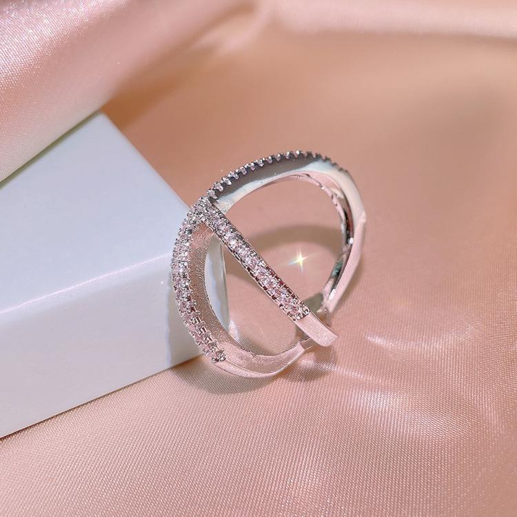 Temperament Zircon Index Finger Ring Versatile Hipster Jewelry Women'S Multi-Layer Cross Micro-Inlaid Ring