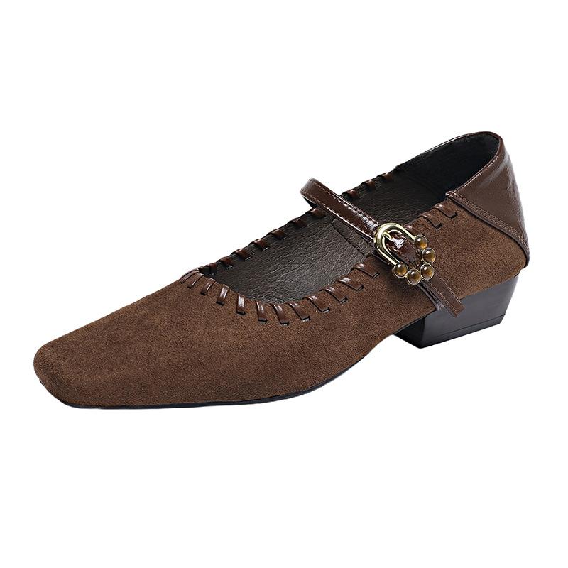 

French retro leopard print pointed Mary Jane single shoes 22 spring and autumn word with shallow mouth flat bottom loafer single shoes 35 коричневый