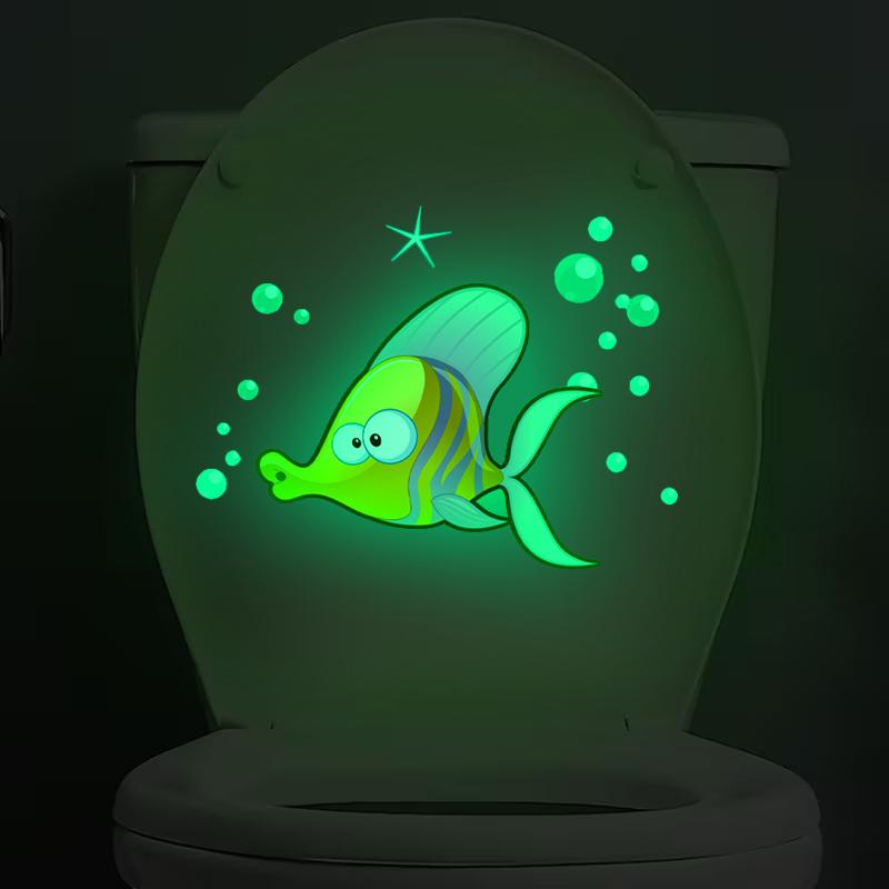 

Glow-In-The-Dark Fish Toilet Stickers Luminous Wall Windows Car Stickers Self-Adhesive Removable Pvc Decals Home Decor A