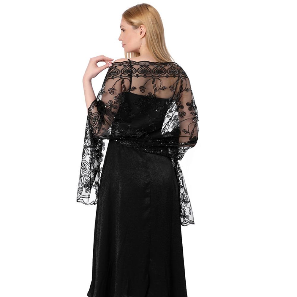 Tulle Tassel Wrap Hollow Out Evening Dress Scarf Embroidery Sequins Shawls Belly Dancing Belt