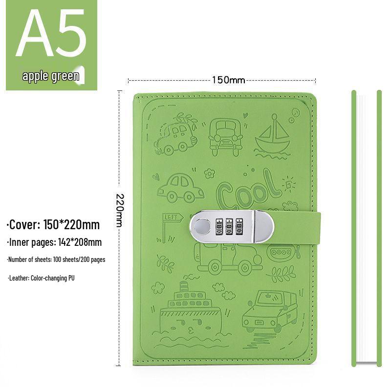 Password Diary Notebook with Lock - Thickened Cartoon Student Notepad