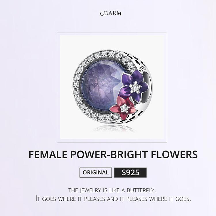 WOSTU 925 Sterling Silver Purple Bright Flowers Charms for Making Bracelet or Bangle DIY Jewelry