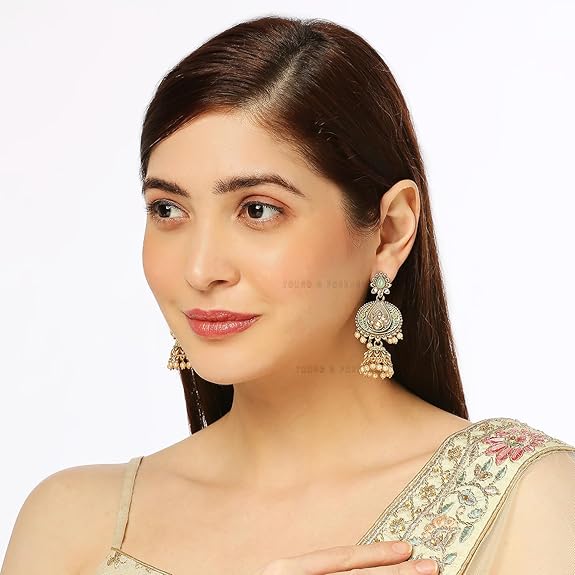 Gift Rakhi Gift for Brother Friendship Day Gift for Best Friend Ethnic Diva Traditional Blue Polki & Pearls Dangler Earrings For Women/Girls