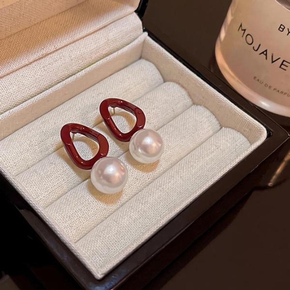Women's Accessories Sari Red Ring Pearl Silver Earrings
