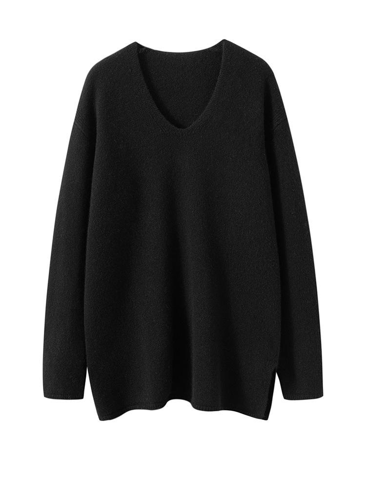 Autumn/Winter 2025 Women's V-neck Loose Cashmere Sweater - Thick Knit Lazy Style Pullover