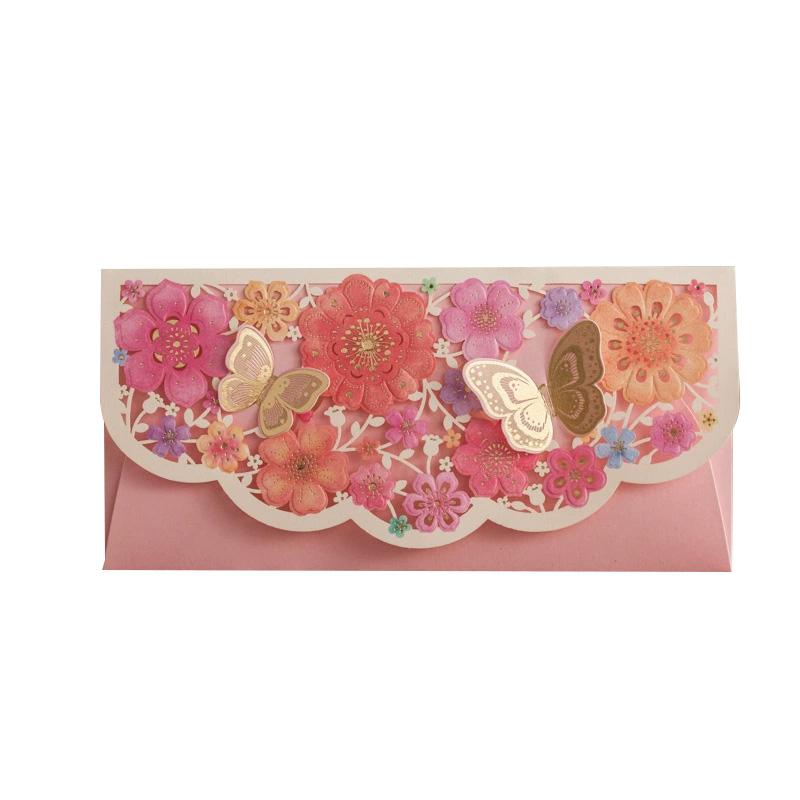 1PC Lucky Money Bag Rectangular Laser Engraving New Year Red Envelopes Marriage Hollow Embossed 3D