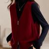 Women Knitwear Autumn Women Double Zipper V-neck Chic Simple Sleeveless Sweater Vest Out Wear Warm Gray Knitted Coat Cardigan