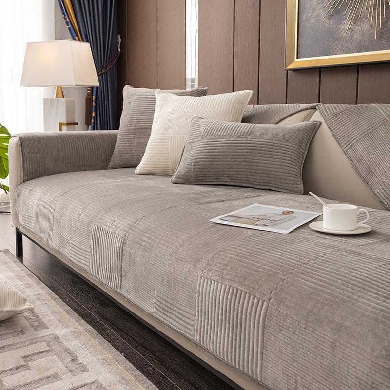 New Autumn Winter Plush Sofa Cushion Thickened Geometry Solid Color Sofa Cushion Cover Warm Velvet Non-Slip Armrest Back Cushion