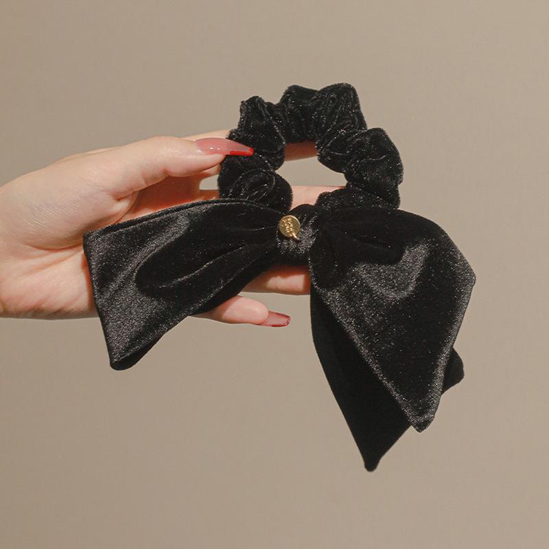 Elegant Velvet Bow Hair Tie for Women - Large Intestine Rubber Band Hair Accessories for Autumn and Winter