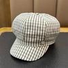 Spring Summer Vintage Stripe Octagonal Beret Hat Women Newsboy Cap Wide Brim Casual All-match Thin Sweet Hat