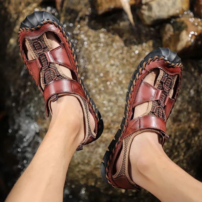 Sandály Pánské Sandály z hovězí kůže Měkká podrážka Prodyšné Protiskluzové boty Trend Všechno ladí Letní sandály Sportovní Vodotěsné sandály