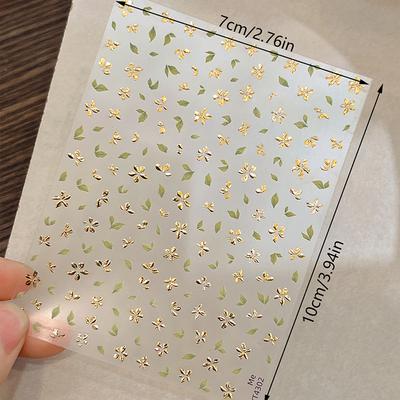 2Pcs Bronzing Flower Leaf Nail Stickers 3D Self-Adhesive Flower Nail Decals Floral Nail Designs Petal Leaves Nail Supplies