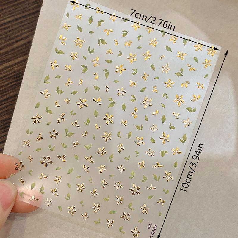 2Pcs Bronzing Flower Leaf Nail Stickers 3D Self-Adhesive Flower Nail Decals Floral Nail Designs Petal Leaves Nail Supplies