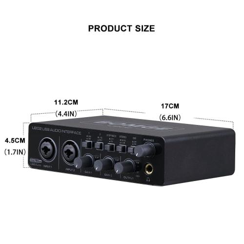 BOMGE U202 USB Audio Interface with Microphone Preamps, XLR/TSR/TS Ports, 48V, 32-bit/192kHz Resolution, for Computer Recording, Streaming, and Podcas
