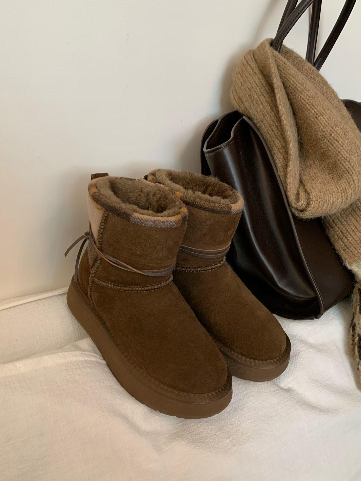 

Snow boots women s 2025 new winter velvet thick-soled warm cotton shoes non-slip 39 какао коричневый