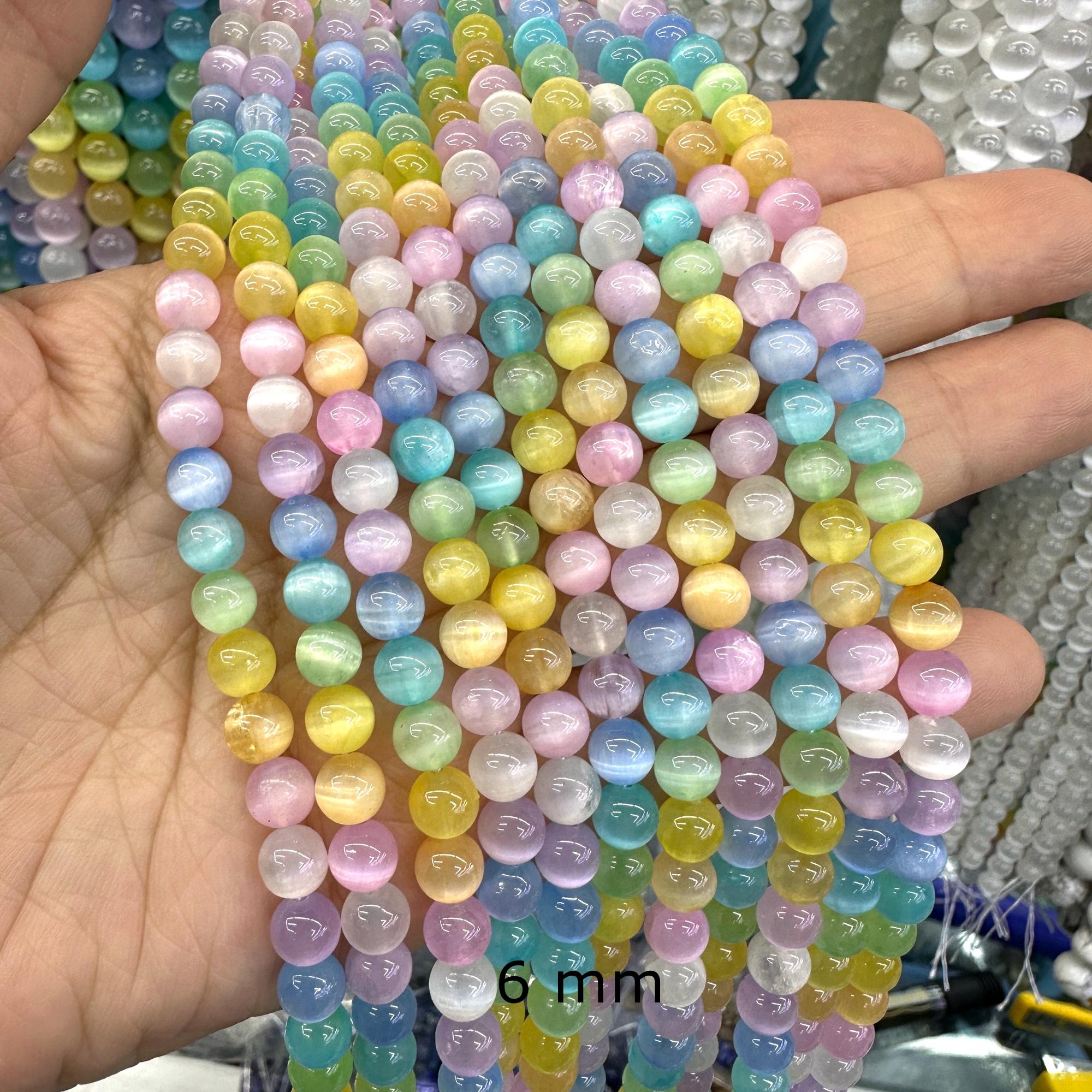 

Радужные селенитовые бусины 6 мм, 8 мм, 10 мм, окрашенные розовые, фиолетовые, синие, желтые бусины из гипса, бусины из натуральных драгоценных камней 6mm