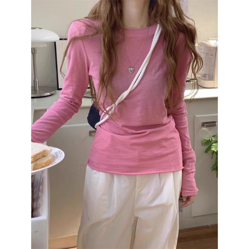 Kadınlar İçin Kıvrımlı Uzun Kollu Tişört İlkbahar Sonbahar Kış Güneş Korumalı Üst Kore Tarzı İnce İçlik Üst