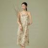 Da Vinci Password New Suspender Skirt Retro Floral Summer Girl with Chest Pad Nightdress Women's Loungewear Ice Silk