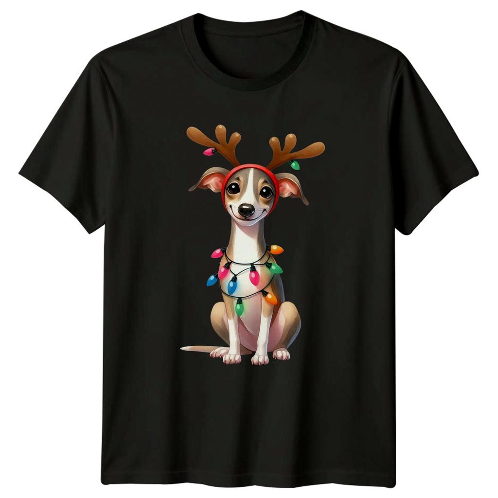 Reindeer Dog Christmas Lights Animal Holiday Unisexs Unisexs Graphic Tee Unisex