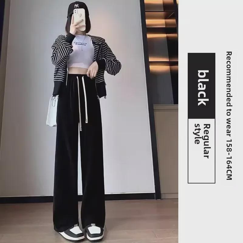 Women's High-Waist Corduroy Wide-Leg Pants: European Cotton Velvet, Autumn/Winter, Slim Drape, Plus Velvet, Casual Straight Fit.