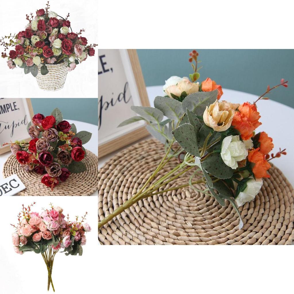 Vibrant 21 Heads Artificial Silk Flowers Rose Bunch Bouquet For Timeless Wedding Arrangements