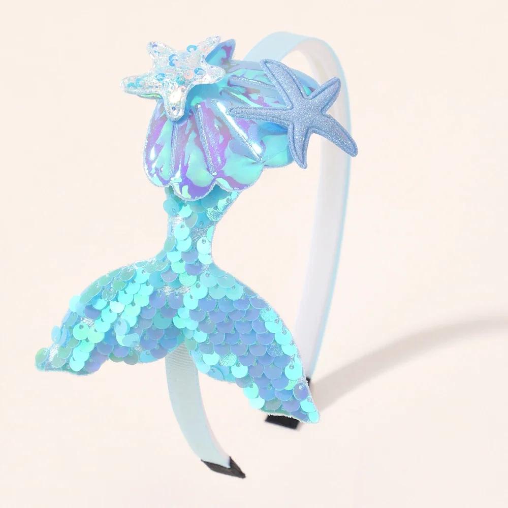 1PC Mermaid Princess HairBands for Girl Shining Sequins Starfish Headband Lovely Creative Sweet Handmade Headwear Hair Accessory