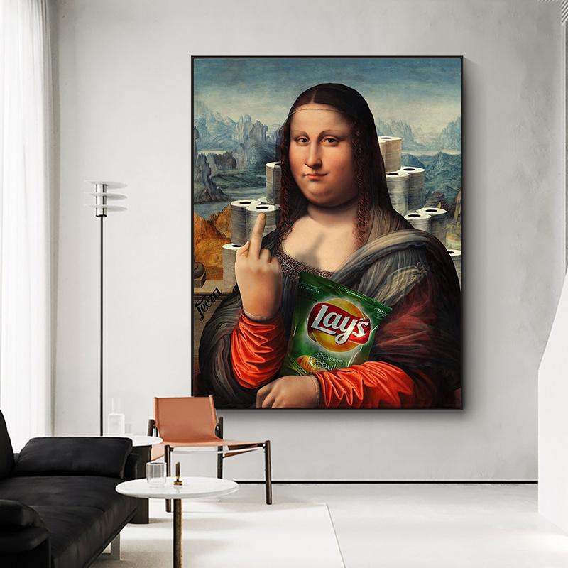 Nordic Art Funny Mask Mona Lisa Wall Art Painting Prints Famous Portrait Canvas Cuadros Posters Pictures for Bar Home Decor