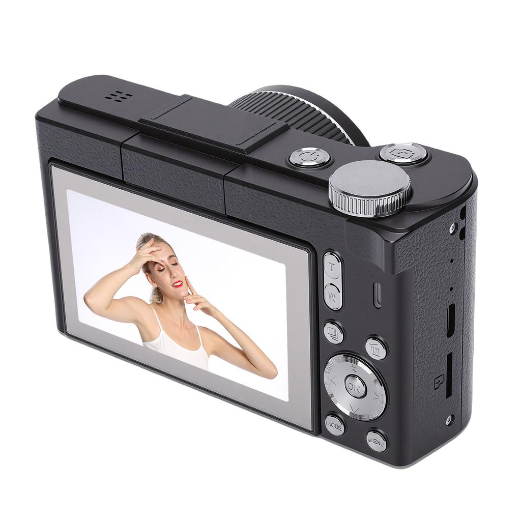 4K Digital Camera 64MP Auto Focus 180 degrees Flip Screen 16X Digital Zoom Compact Travel Camera with Fill Light